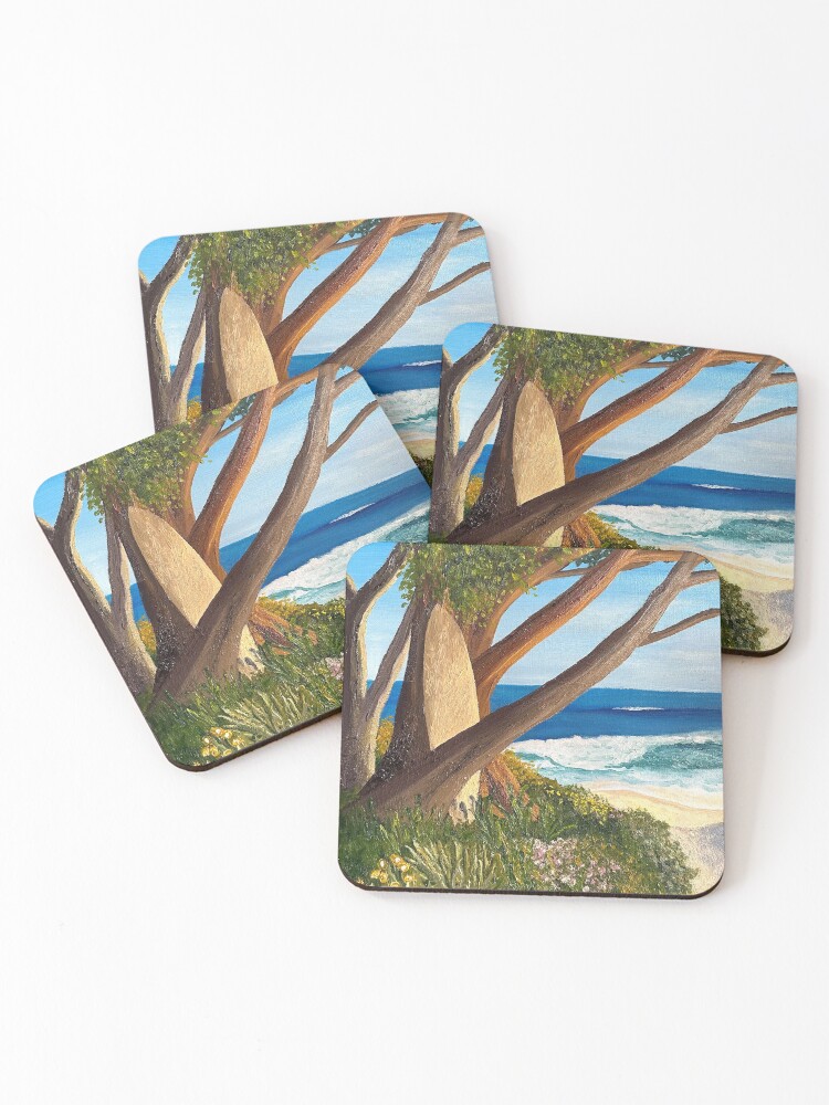 Thumbnail 1 of 5, Coasters (Set of 4), Surfing Through The Summer designed and sold by KellyLoganArt.