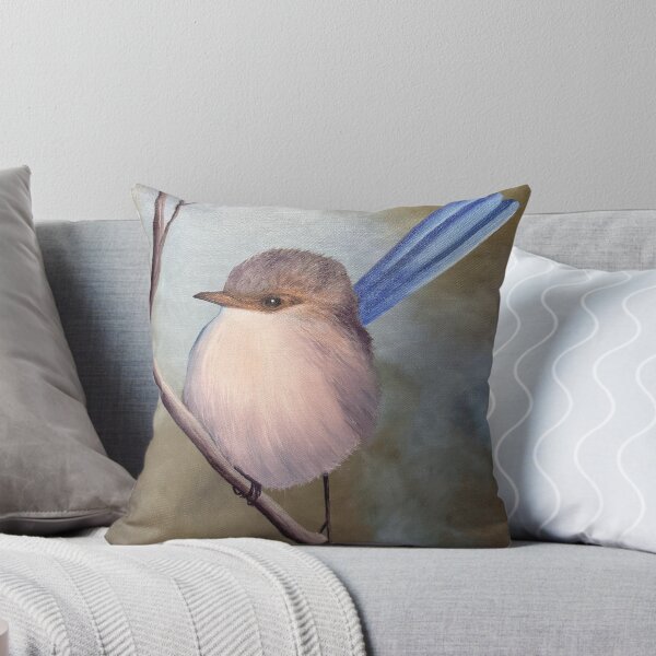 Little Blue Wren Throw Pillow