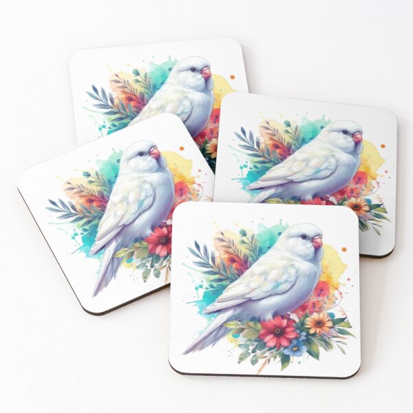 Item preview, A beautiful white canary with several colorful leaves and flowers in the background designed and sold by Marcoshop10.