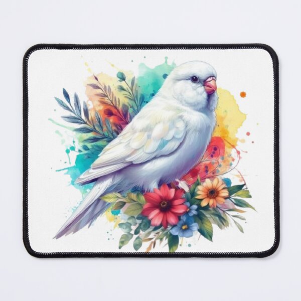 Item preview, A beautiful white canary with several colorful leaves and flowers in the background designed and sold by Marcoshop10.