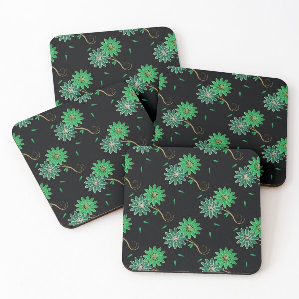 Item preview, Flower pattern on black background Green flowers designed and sold by mcb-jp.