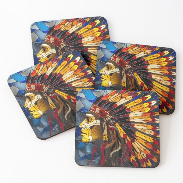 Item preview, Stained glass art of a Native American profile portrait. designed and sold by Artessie.