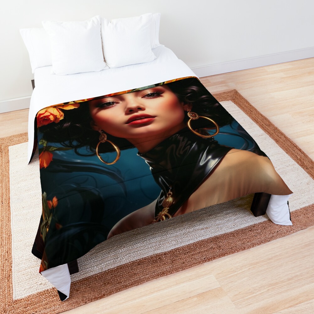 She Has Your Attention Now Pop Surrealism Portraiture Captivating AI Concept Art by Xzendor7 Decorative Art Print Comforter