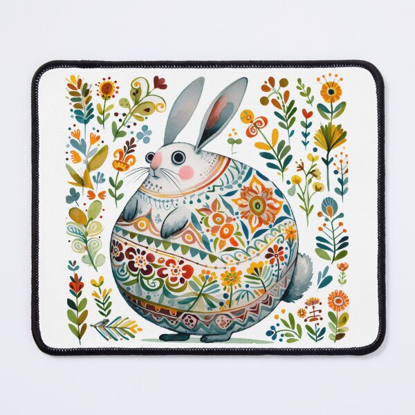 Item preview, Scandinavian Slightly Concerned Folk Art Fat Hare by heidiannemorris ©️  designed and sold by FOLK ART FUSION.