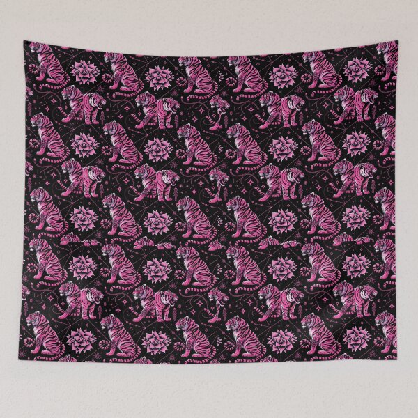 Item preview, Floral Black and Pink Tiger Star Pattern designed and sold by kathrynchill.