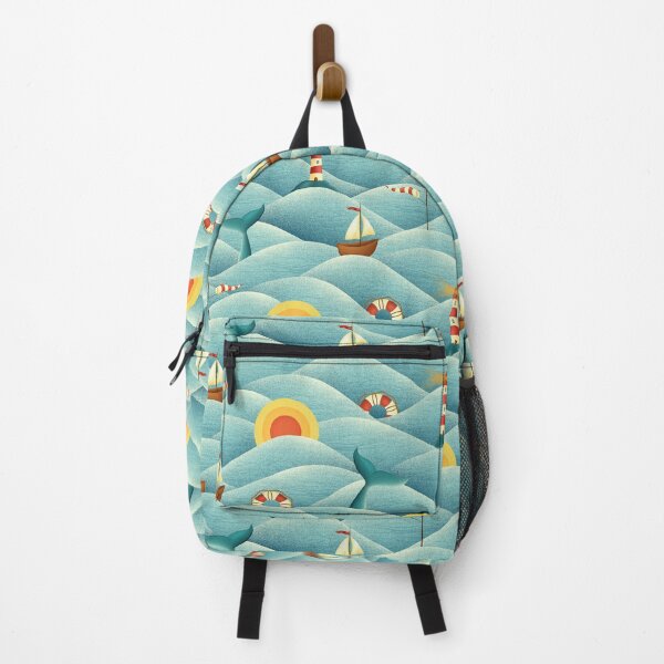 Item preview, Retro Seascape with Waves and Nautical Elements designed and sold by EL-Lebedenko.