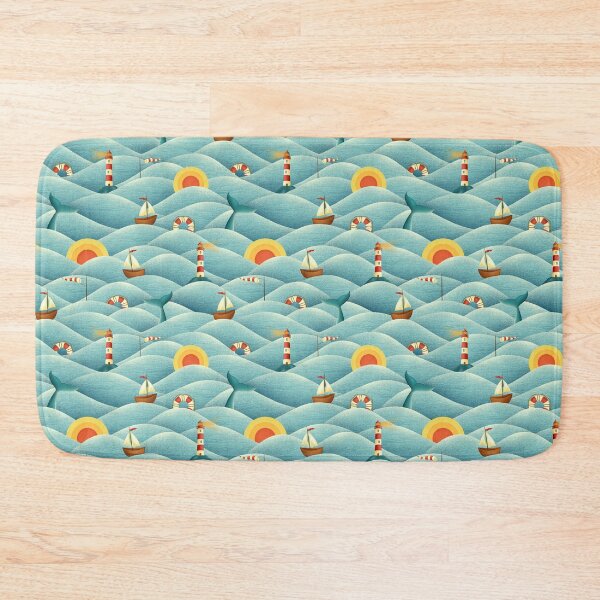 Item preview, Retro Seascape with Waves and Nautical Elements designed and sold by EL-Lebedenko.