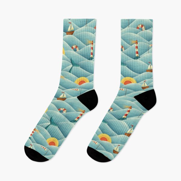 Item preview, Retro Seascape with Waves and Nautical Elements designed and sold by EL-Lebedenko.