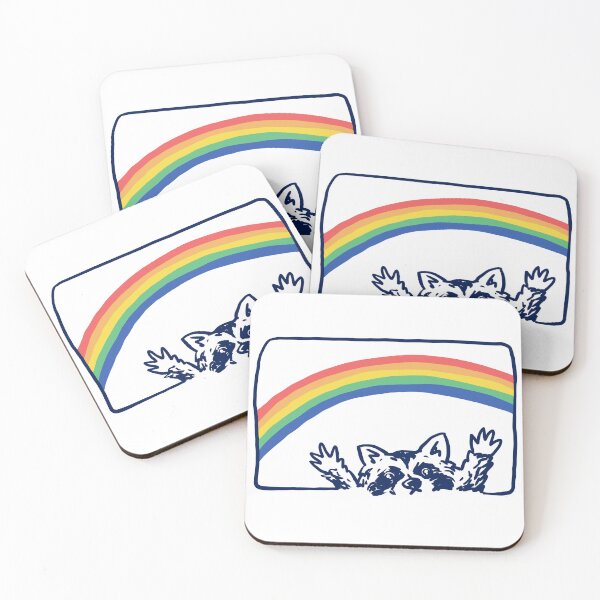 Item preview, A raccoon partying under the rainbow designed and sold by PopcornpunkART.