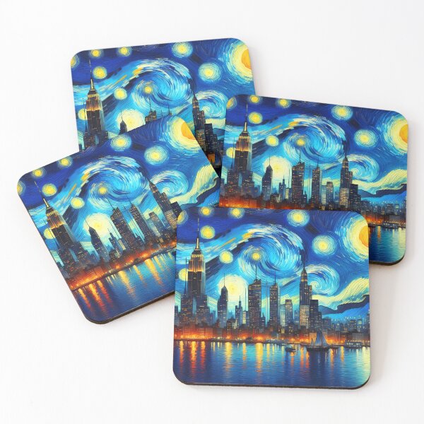 Item preview, New York cityscape Starry Night Van Gogh Style designed and sold by EmeraldeaArt.