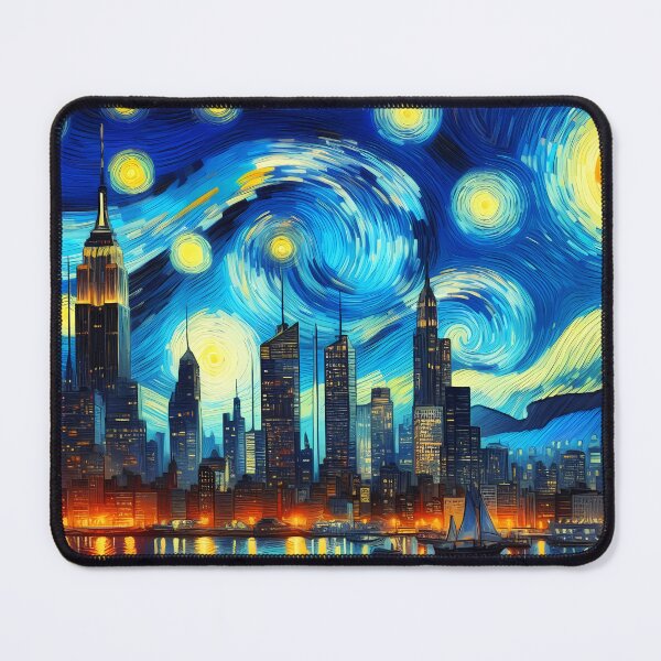 Item preview, New York cityscape Starry Night Van Gogh Style designed and sold by EmeraldeaArt.