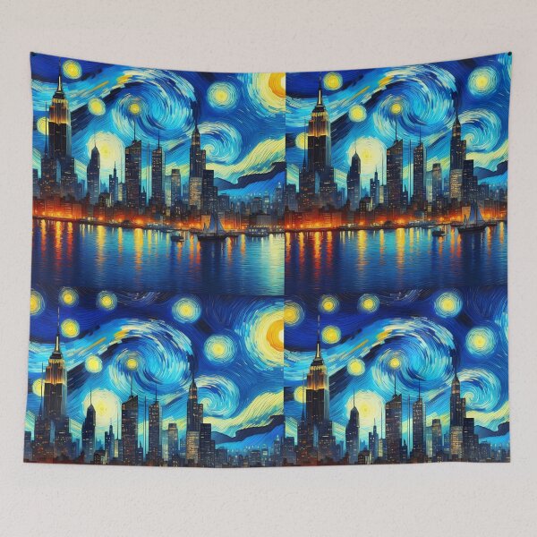 Item preview, New York cityscape Starry Night Van Gogh Style designed and sold by EmeraldeaArt.