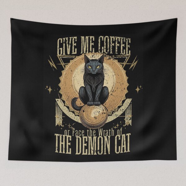 Item preview, Give Me Coffee or Face the Wrath of the Demon Cat designed and sold by EULALIA Twarog.