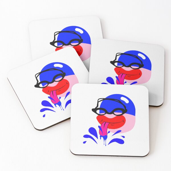 Artikelvorschau, Schwimmer mit schwarzer Schwimmbrille, blauer Badekappe und rosa Zunge entworfen und verkauft von DirtySports.