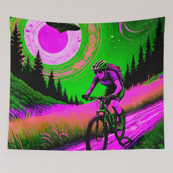 Item preview, Female MTB Racer Escapes UFO designed and sold by GrizzlyCollective.