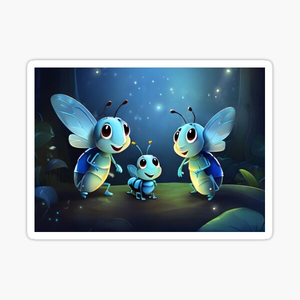 Item preview, A family of blue happy firefly insects in an old dark forest designed and sold by MRFEZOO2030.