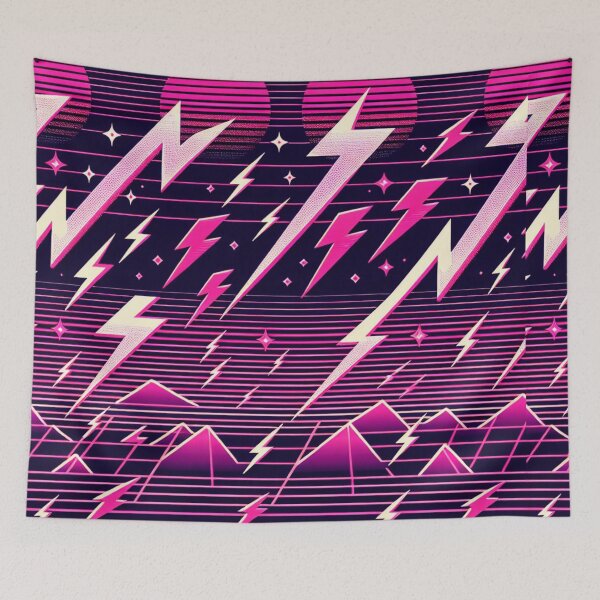 Item preview, Hot Pink Vaporwave Storm Pattern with Pink Moons and Pink Mountains designed and sold by kathrynchill.