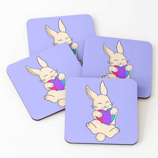 Item preview, Cute Happy White Rabbit Holding an Androgyne Flag Heart designed and sold by AroAxel.