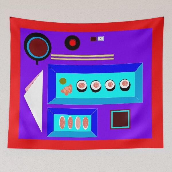 Item preview, A Sushi Dinner on Blue Dishes with Hot Tea designed and sold by judy snyder.