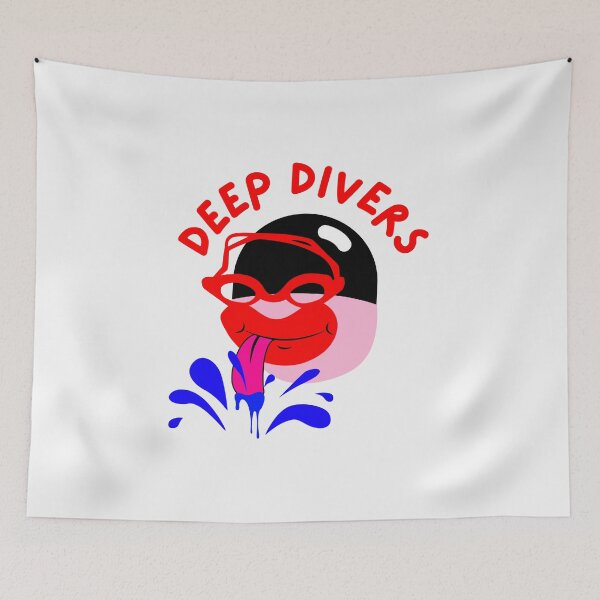 Item preview, Deep Diver with Red Goggles and Black Swimming Cap. Red Bold Text designed and sold by DirtySports.
