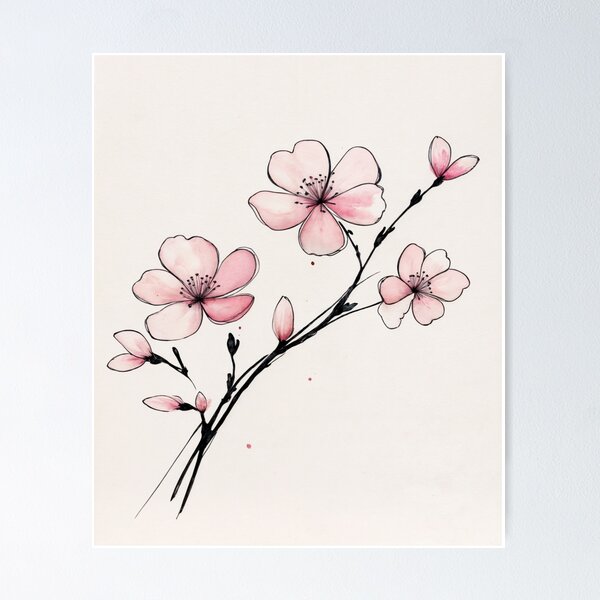 Modern Cherry Blossom Canvas Oil Painting, Blooming Flowers, Fresh Floral Plant buy