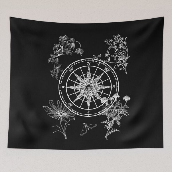 Item preview, Vintage Compass With Plants Drawing Design designed and sold by EarthArtDesigns.