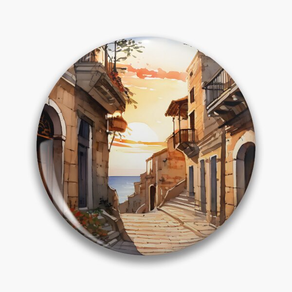 Item preview, Cefalù Streets: Watercolor Sunset in Sicily designed and sold by LSVart.