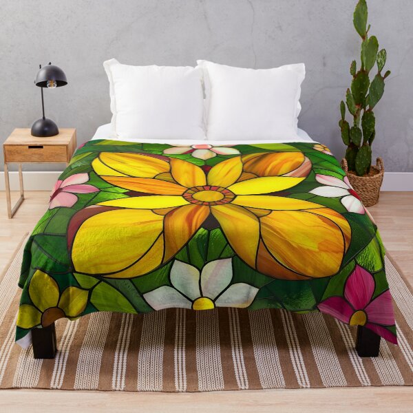 Item preview, Enchanting Yellow Flower with Green Background | Stained Glass Art designed and sold by mebraart.
