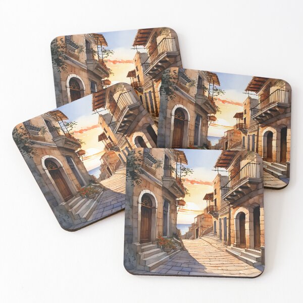 Item preview, Cefalù Streets: Watercolor Sunset in Sicily designed and sold by LSVart.