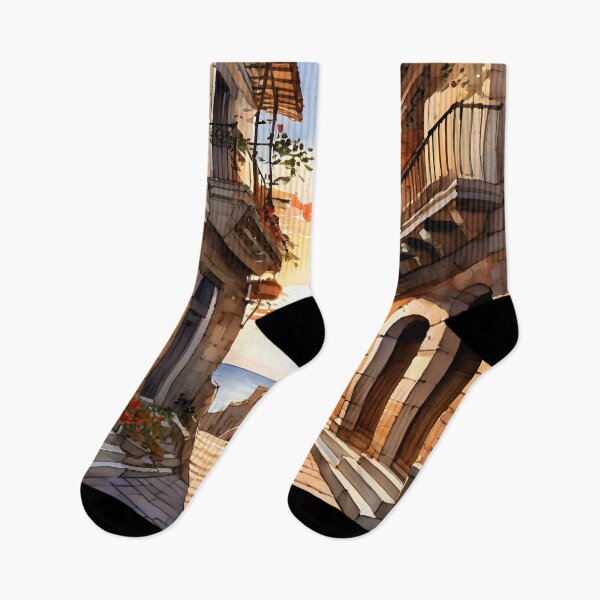 Item preview, Cefalù Streets: Watercolor Sunset in Sicily designed and sold by LSVart.