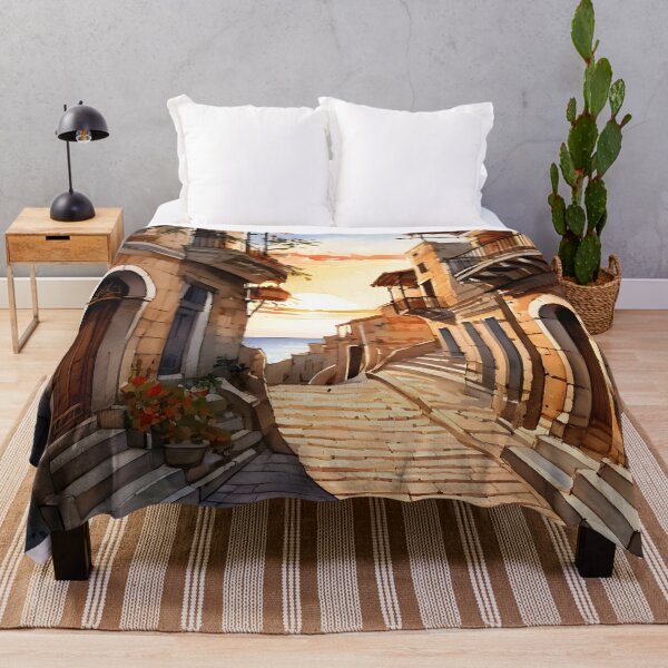 Item preview, Cefalù Streets: Watercolor Sunset in Sicily designed and sold by LSVart.