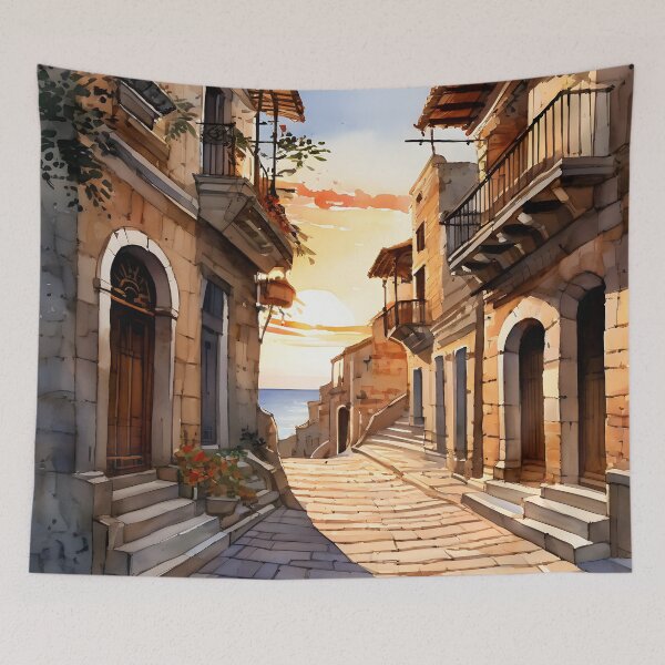 Item preview, Cefalù Streets: Watercolor Sunset in Sicily designed and sold by LSVart.