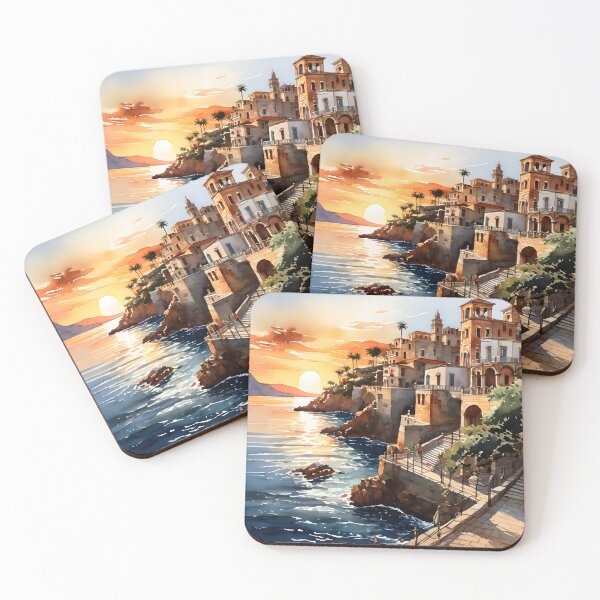 Item preview, Cefalù Sunset: Watercolor Beauty of Sicily's Coast designed and sold by LSVart.
