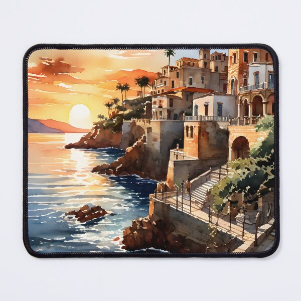 Item preview, Cefalù Sunset: Watercolor Beauty of Sicily's Coast designed and sold by LSVart.
