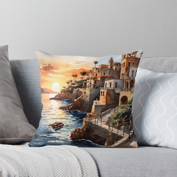 Item preview, Cefalù Sunset: Watercolor Beauty of Sicily's Coast designed and sold by LSVart.