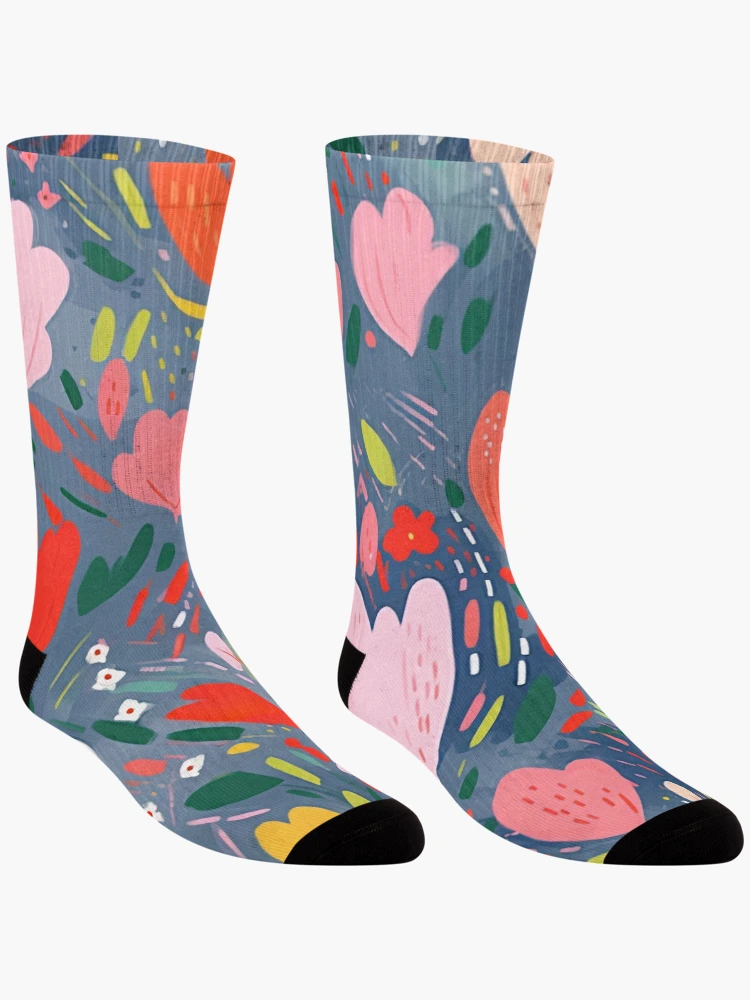Thumbnail 3 of 5, Socks, Abstract Spring Floral Pattern designed and sold by bubblegoth.