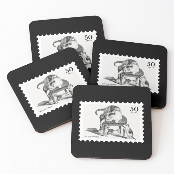 Item preview, Vintage Cat and Kittens stamp designed and sold by RabbitK.