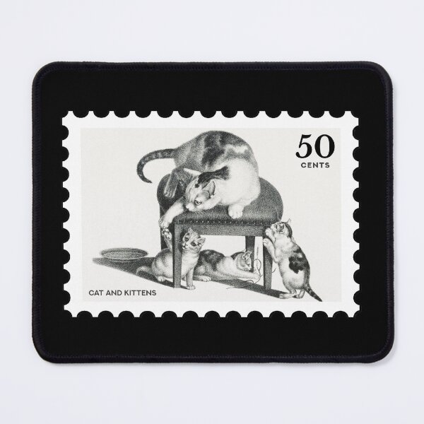 Item preview, Vintage Cat and Kittens stamp designed and sold by RabbitK.
