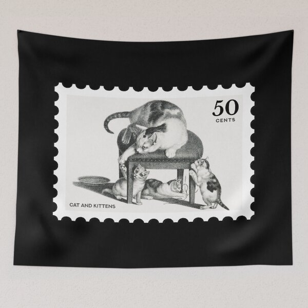 Item preview, Vintage Cat and Kittens stamp designed and sold by RabbitK.