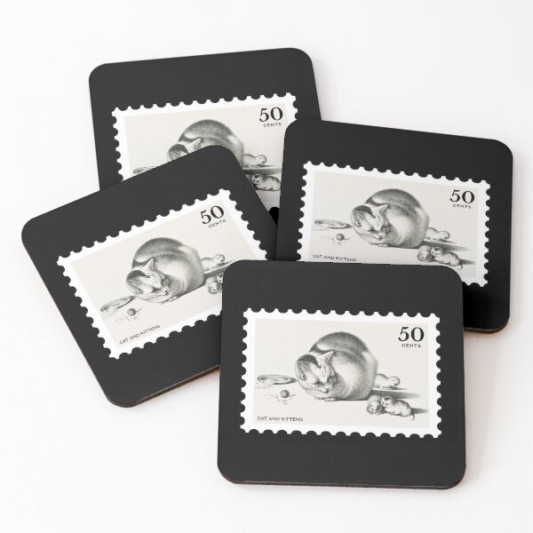 Item preview, Vintage Cat and Kittens stamp designed and sold by RabbitK.