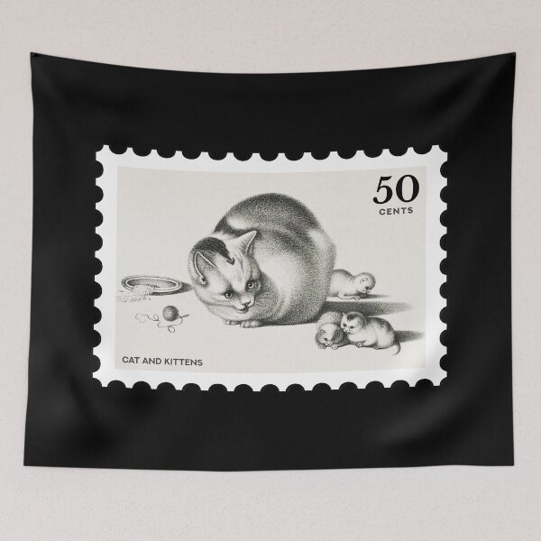 Item preview, Vintage Cat and Kittens stamp designed and sold by RabbitK.