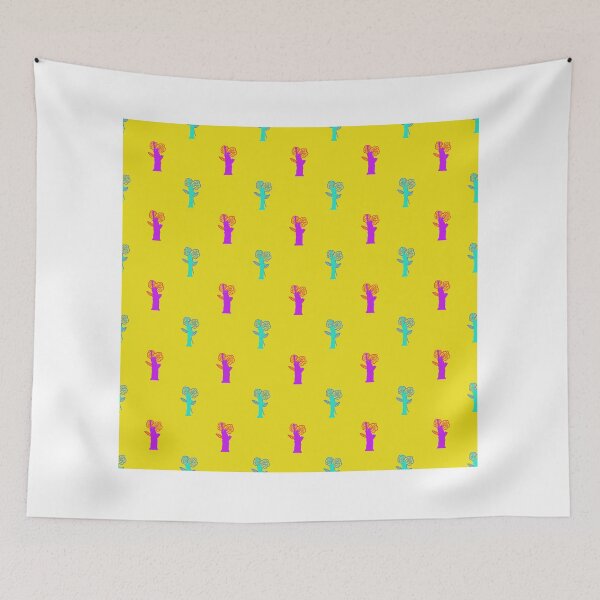 Item preview, Vivid Woodland Tapestry Pink Blossoms on Yellow Canvas designed and sold by youme63.