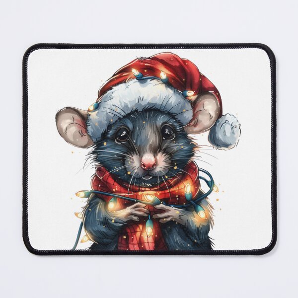 Item preview, Cartoon Mouse with Christmas Lights, Santa Hat, and Scarf Sticker designed and sold by tjnextgen99.
