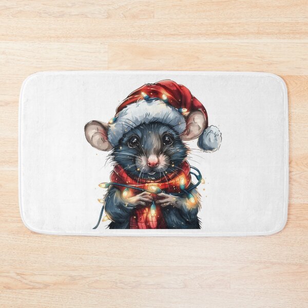 Item preview, Cartoon Mouse with Christmas Lights, Santa Hat, and Scarf Sticker designed and sold by tjnextgen99.