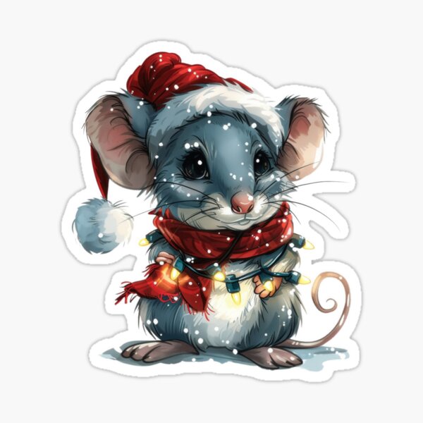Item preview, Holiday Mouse with Lights, Santa Hat, and Scarf Sticker designed and sold by tjnextgen99.