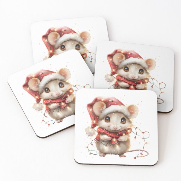 Item preview, Cute Cartoon Christmas Mouse with Lights and Santa Hat designed and sold by tjnextgen99.