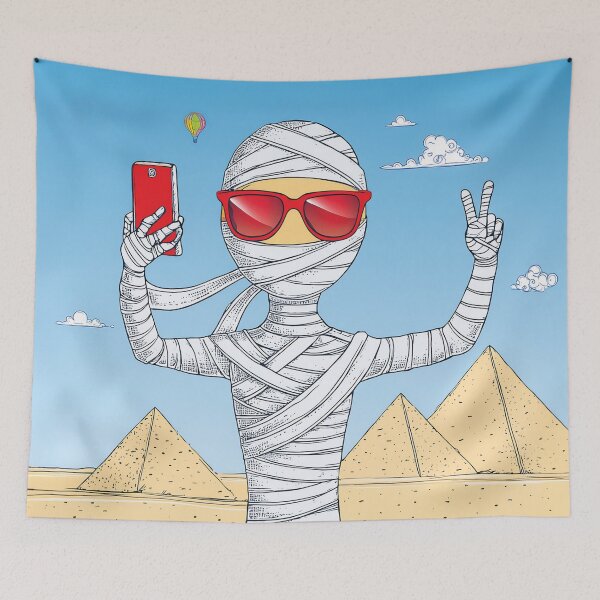 Item preview, funny design of a mummy take selfie in front of the pyramids. designed and sold by HEMRO.