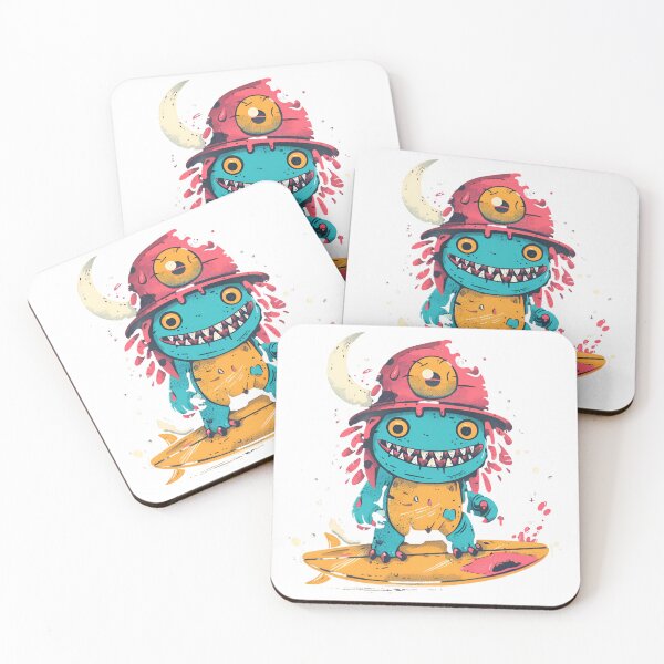 Item preview, Funny Monster Surfing Vector Art on Black Background Quirky & Eye Catching! designed and sold by mrmonsif.
