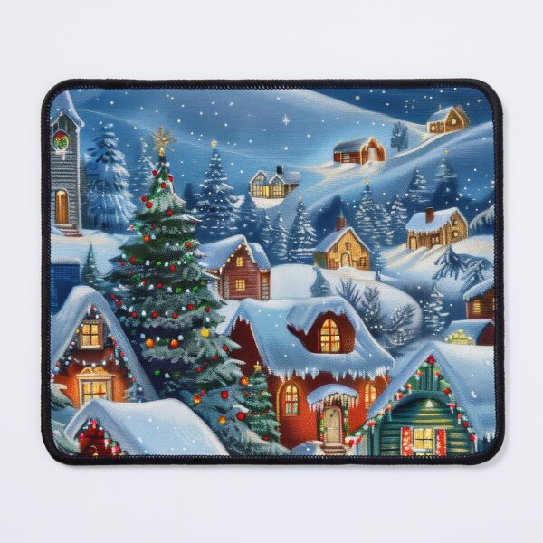 Item preview, Snowy Mountain Town at Night Painting designed and sold by MargaretWiktor.