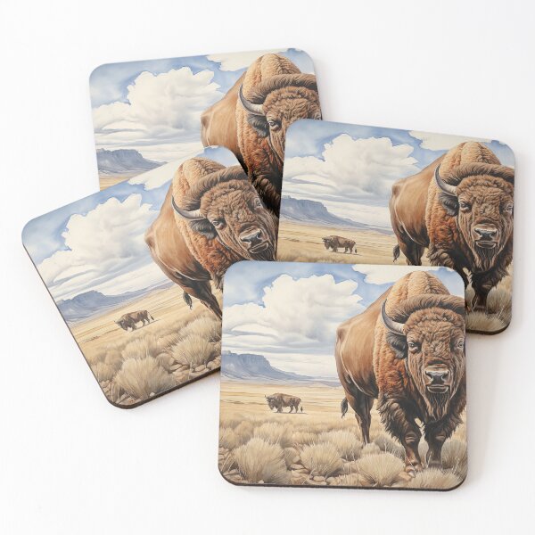 Item preview, American bison in the wild - Acrylic wildlife painting designed and sold by TheArtistOf2022.